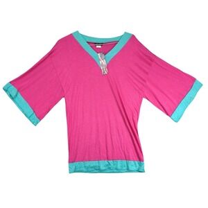NWT Ingear Pink Aqua Swimwear Cover Up Womens M Colorblock Slub 3/4 Sleeve USA